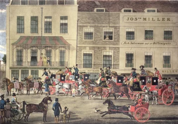 West Country Mails at the Gloucester Coffee House, Piccadilly, Engraved by C. Rosenberg, 1828
