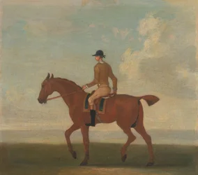 One of Four Portraits of Horses - a Chestnut Racehorse with Jockey Up