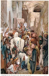 Woman with issue of blood touching the border of Jesus