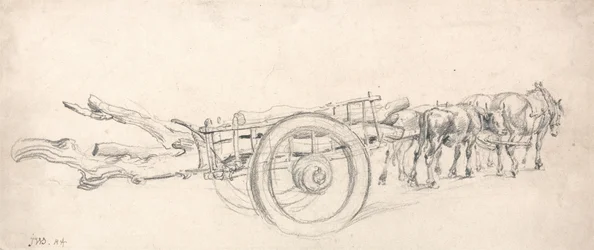 A Timber Cart Laden with Tree Trunks, Drawn by a Pair of Horses and a Pair of Oxen