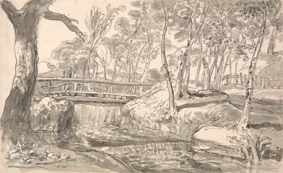 River Landscape with a Waterfall