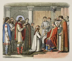 Baptism of King Guthorm, AD 878, from A Chronicle of England BC 55 to AD 1485, pub. London