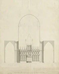 Interior of Lichfield Cathedral - Entrance from Choir to Nave: Drawing and Wash