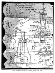 First Drawing of Steam Hammer, 24th November 1839, from a torn out page from Nasmyth