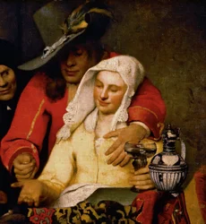 A Man Holds Out a Coin to a Woman Touching Her Breast (detail)