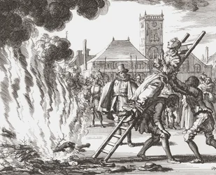 A witch condemned to be burned alive in 16th century Holland