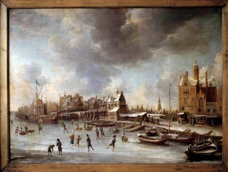 Winter Landscape: Skaters on a Frozen Lake