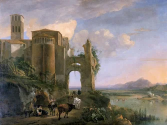 River Landscape with the Church of SS Giovanni e Paolo, Rome, c. 1630-1652