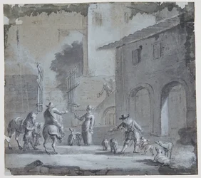 City Scene with an Open Gate, Figures, and Animals