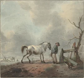 Landscape with a Man, Horse, and Dog Drinking Water