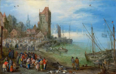 Harbor Scene with Fish Market