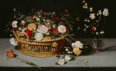 Still Life with Basket and Vase of Flowers