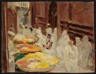 Benares. Flower Market for the Sacred Cow. From a Journey to India