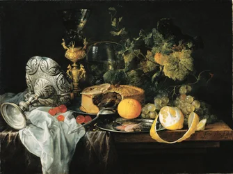 Sumptuous Still Life with Fruits, Pie and Goblets, 1651
