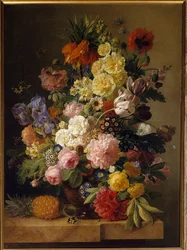 Flowers on a marble console with a pineapple, Flemish School, 19th century, Fontainebleau, Musée du Château