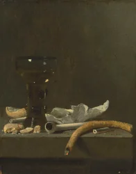 Still Life with Roemer, Clay Pipe and a Lit Taper on a Ledge