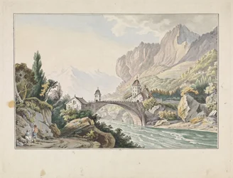 View of the Bridge at Saint Maurice in Switzerland