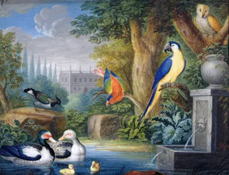 Exotic birds in an ornamental garden, c.1650