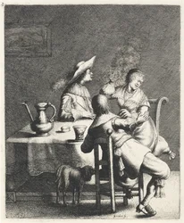 Smoker Blowing Smoke at a Woman (The Five Senses, series title)