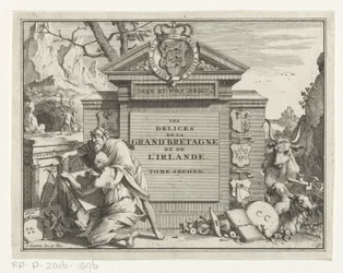 Man Pointing a Young Man Drawing a Ruin (Title Page for: James Beeverell, Les delices de la Grand