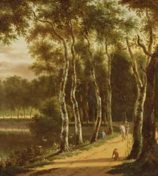 An Avenue of Birches Beside a River