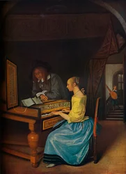 A Young Woman Playing a Harpsichord to a Young Man