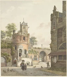 City Wall with a Tower and a Gate, Seen from Inside