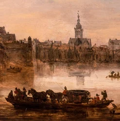 A large ferry with a four-horse coach, detail