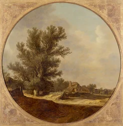 Oak Tree on a Country Lane with Travellers