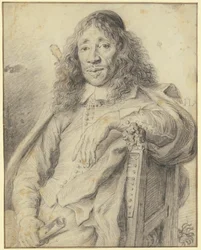 The poet Jan Vos seated in an armchair, facing left
