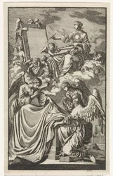 Allegorical Female Figure Writing on a Panel in the Clouds