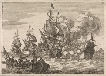 Spanish Admiral Papachino Attacked by Three French Ships Near Valencia, 1688