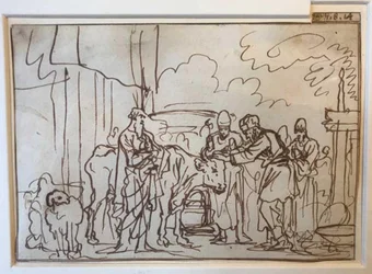 The bull is presented for the sin offering, Aaron and his sons lay their hands on its head (Lev. 8,14)