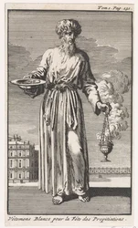 High Priest in White Liturgical Garments for the Day of Atonement
