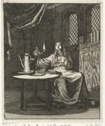 Woman Contemplating the Flame of an Oil Lamp