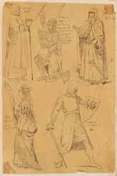 Skarbczyk. Five Figures: Scholar, Kneeling Knight, Jew, Woman, Fighting Knight