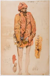 Costume Studies from the 17th Century - Corpse of a Man in a Red Żupan; Sleeve and Shoe Sketches