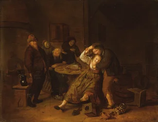 Tavern Interior with a Boor Carousing with a Wench