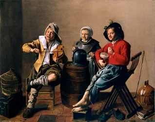 Two Boys and a Girl Making Music by Jan Molenaer
