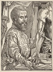 Andre Vesale, copy by Boris Mestchersky, illustration from Histoire de la Nation Francaise, Sciences, Volumes I and II, by Gabriel Hanotaux, 1924