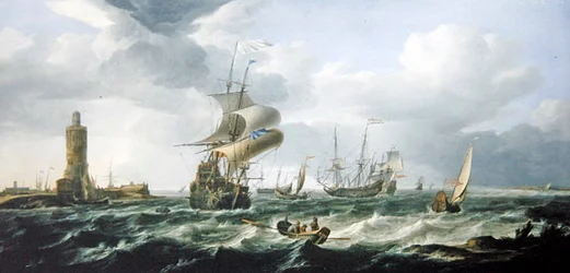 A River Estuary with Dutch Shipping in a Stiff Breeze