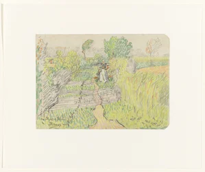 Peasant Woman with Yoke and Milk Buckets Walking Through a Cornfield