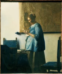 Woman Reading a Letter in Blue