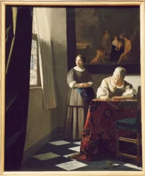 Woman Writing a Letter with Her Maid