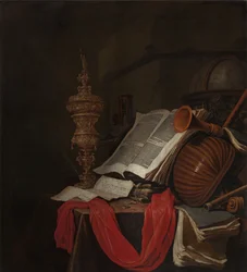 Still life with musical instruments and books Vanitas