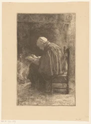 Old woman by hearth