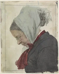 Old Woman with Headscarf and Red Shawl