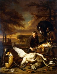 The Spoils of a Hunt with a Hunt Servant and a Black Page Holding a Bay, 1700