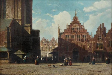 A Sunlit View of the Grote Markt with the St. Bavo Church and the Vleeshal, Haarlem