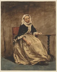 Seated Woman Next to a Small Table